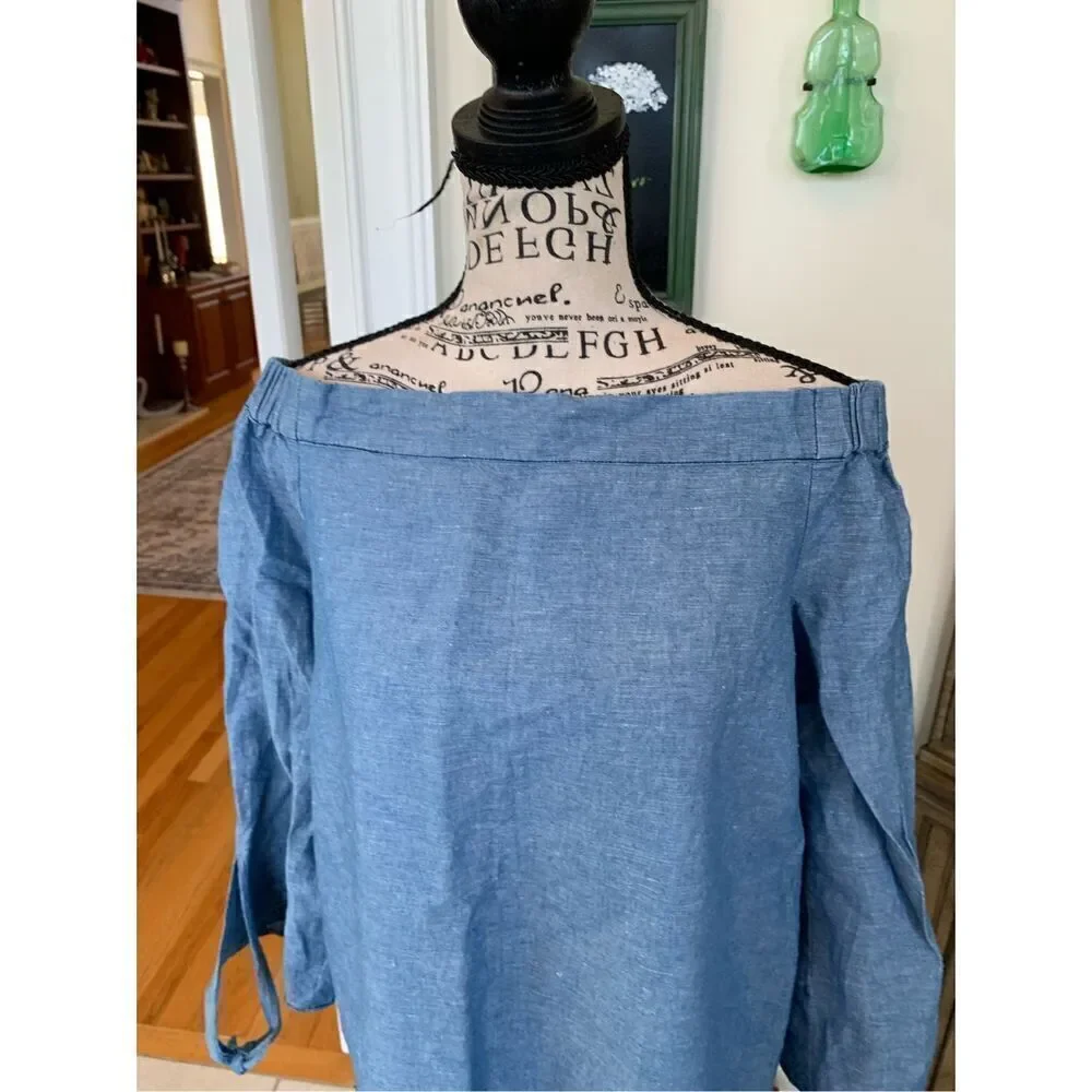 Free People Denim Off The Shoulder Top Chambray